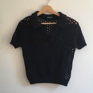 American Apparel Open Knit Navy Polo